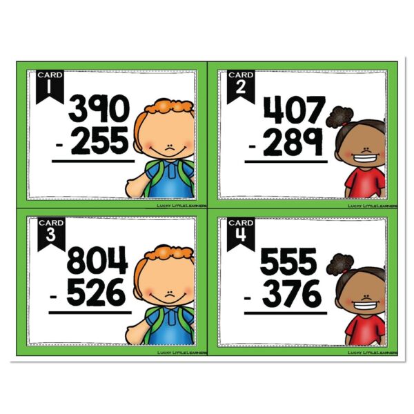 Math Task Cards - 3 Digit Subtraction - With Regrouping - Lucky Little ...