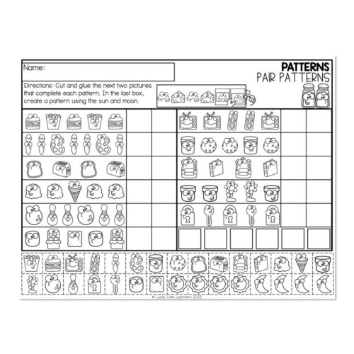 Math Worksheet - Patterns - Pair Patterns - Lucky Little Learners