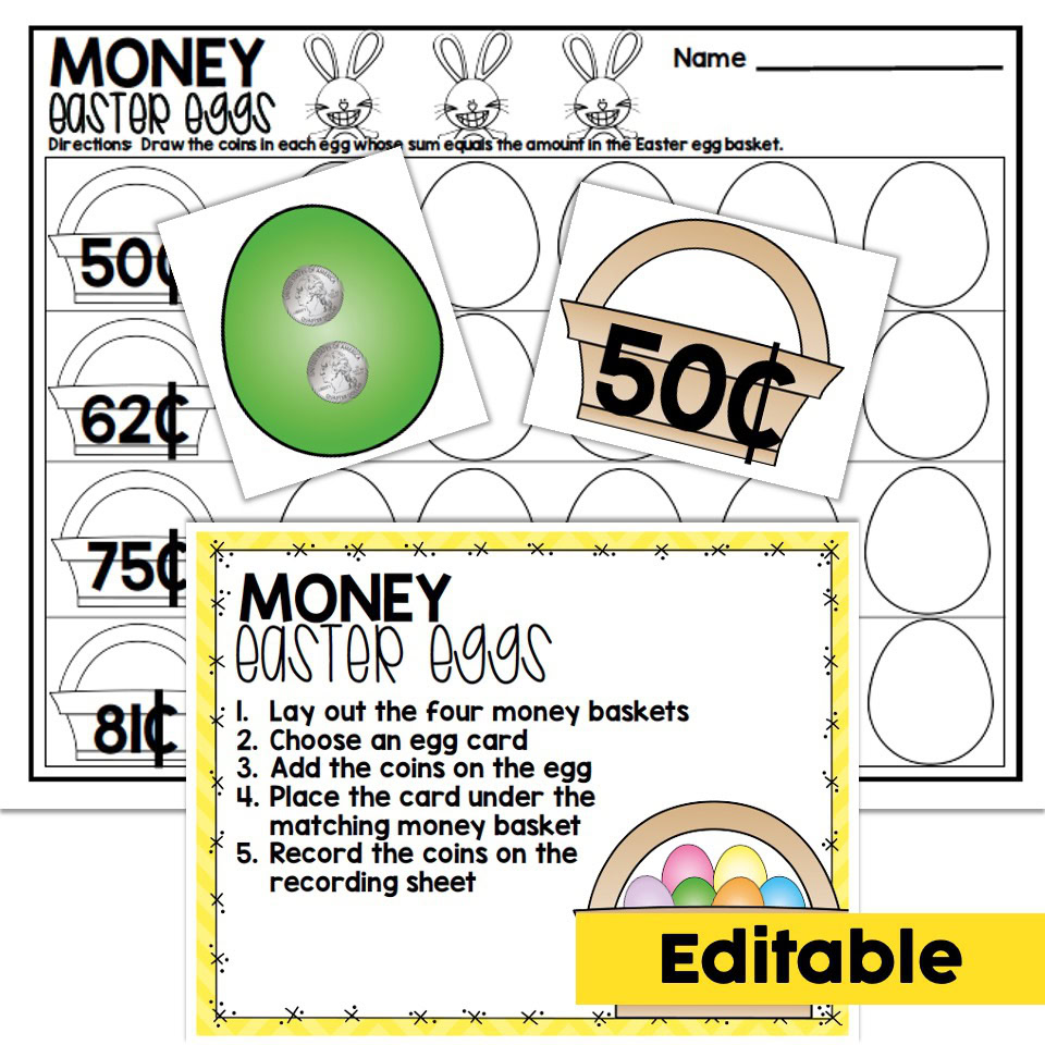 Editable - 2nd Grade April Math Center - Money - Lucky Little Learners