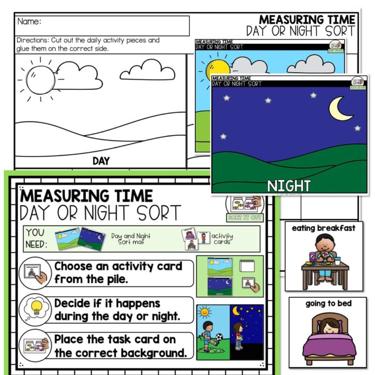 Kindergarten Math Center - March - Measuring Time - Day and Night Sort ...