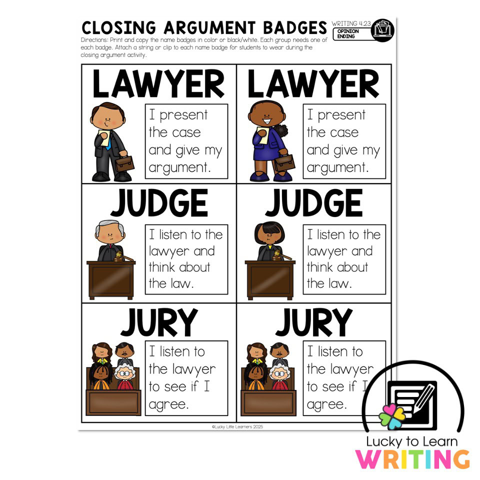 Closing Argument Guide Lucky to Learn Writing - Unit 4 Opinion - Writing 4.23 - Opinion Ending ...