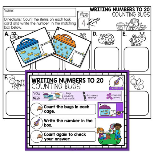 Kindergarten Math Center - April - Writing Numbers to 20 - Counting ...