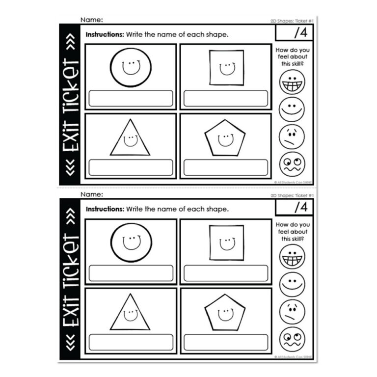 Math Exit Tickets - 2D Shapes - Lucky Little Learners