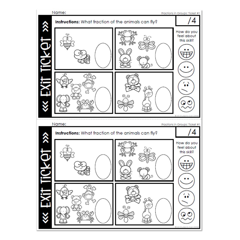 Math Exit Tickets - Fractions in Groups - Lucky Little Learners