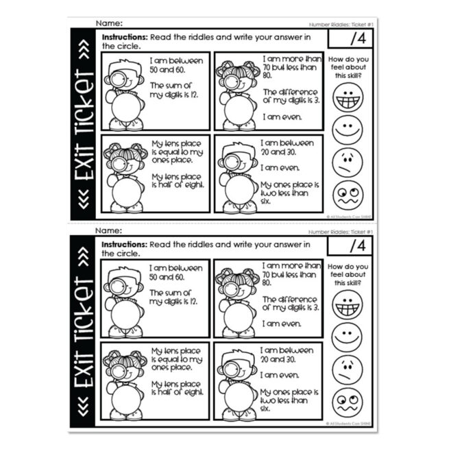Math Exit Tickets - Number Riddles - Lucky Little Learners