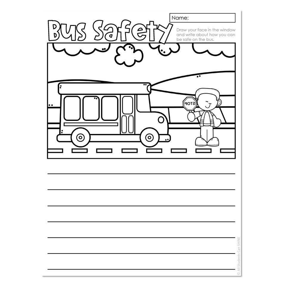 Monthly Themed Writing - September - Color and Write - Bus Safety ...
