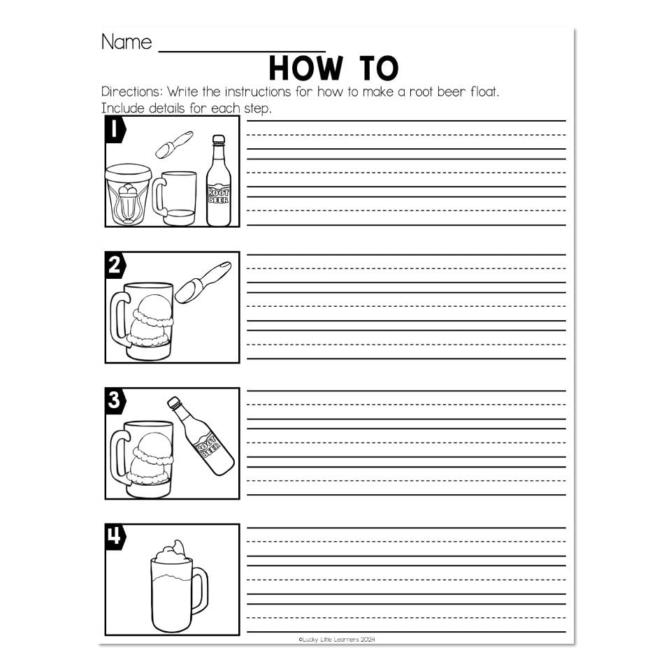Monthly Writing Centers - August - How to - Root Beer Floats - Lucky ...