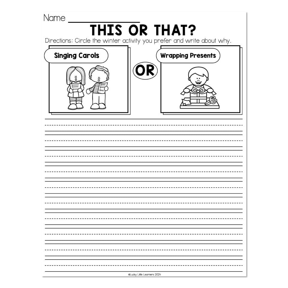 Monthly Writing Centers - December - This or That - Winter Activity ...