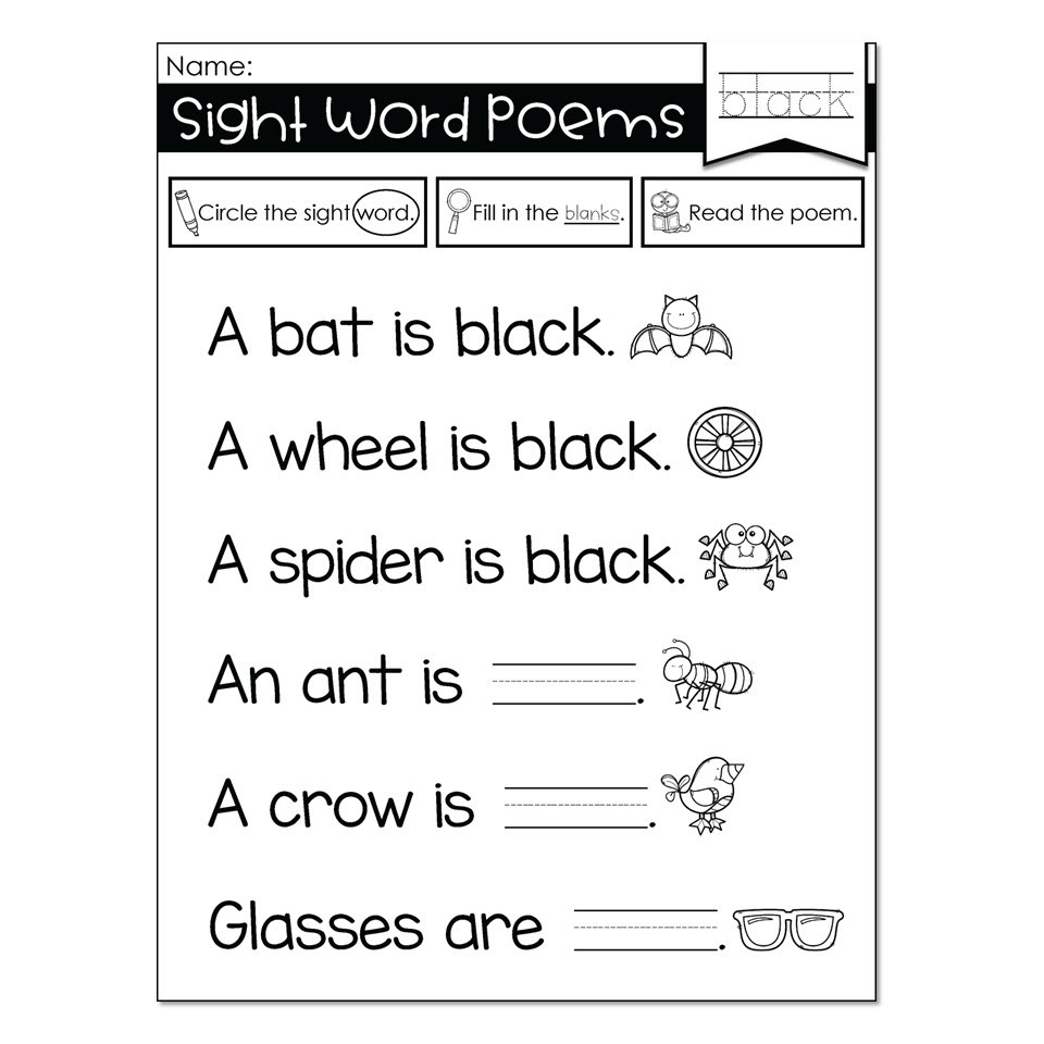 Sight Word Poems - Black - Lucky Little Learners