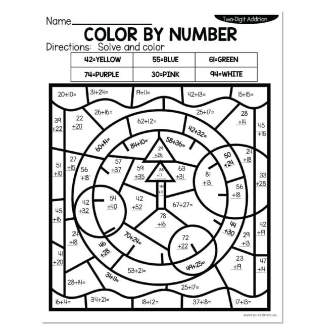 2-Digit Addition Winter Color by Number - Clock Midnight