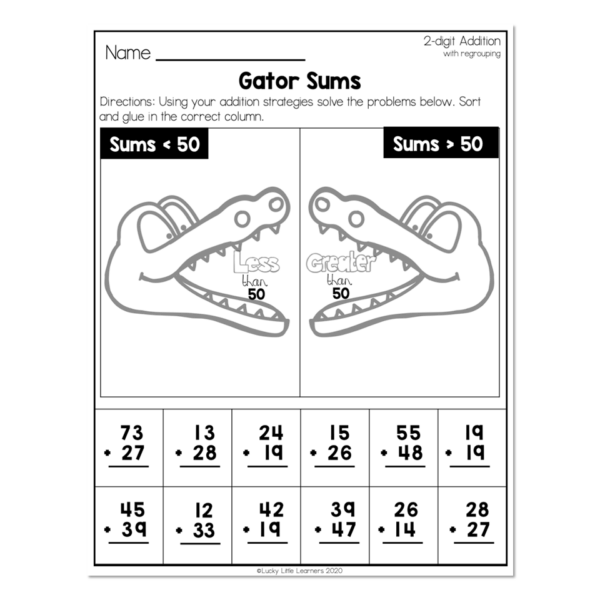 2nd Grade Math Worksheets - 2-Digit Addition With Regrouping - Gator ...