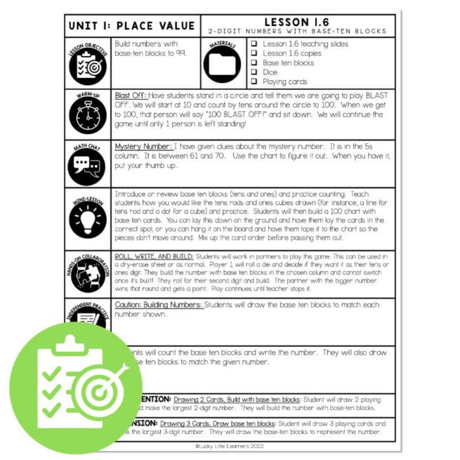 Lucky to Learn Math - Base Ten Two Digit - Lesson 1.6 - Lesson Plan ...