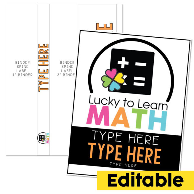 Lucky to Learn Math - Editable Binder Cover and Spine - Lucky Little ...