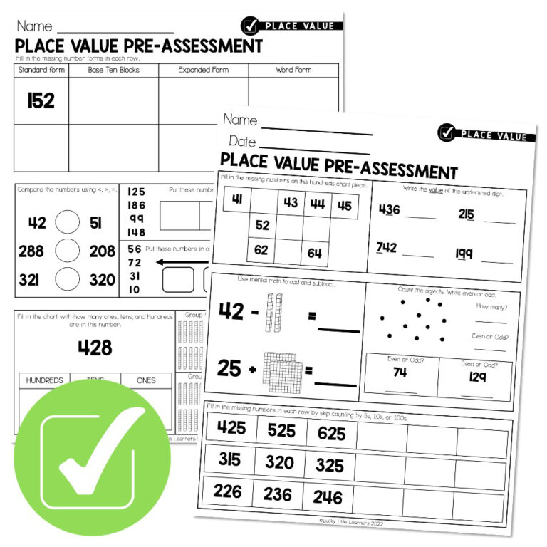 Lucky to Learn Math - Place Value - Unit 1 - Pre-Assessment - Place ...