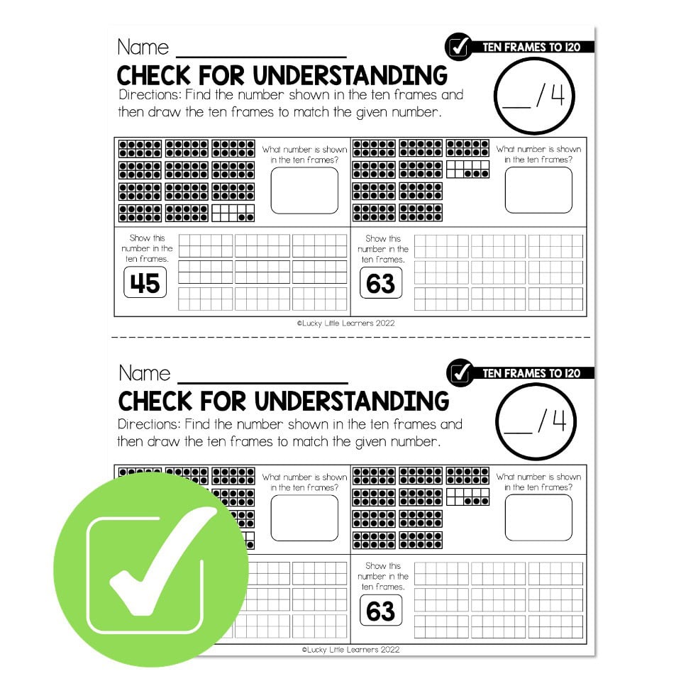 Lucky to Learn Math - Ten Frames to 120 - Lesson 1.4 - Check for ...