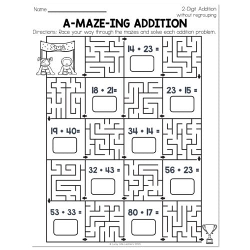 Math Worksheets - 2-Digit Addition without Regrouping - A-Maze-ing Addition
