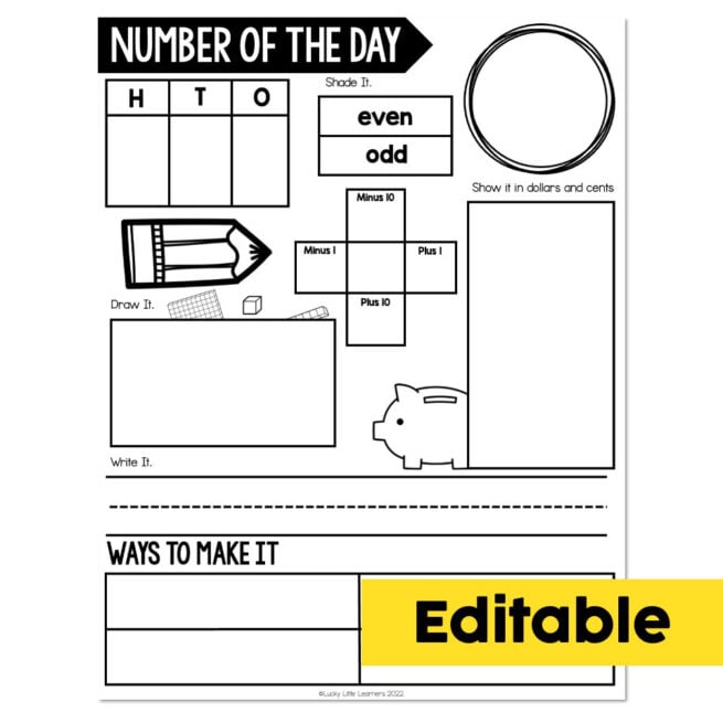 Number of the Day - Editable - Version 2 - Lucky Little Learners