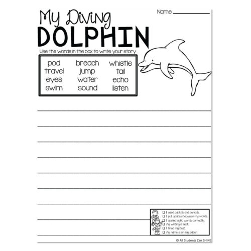 Ocean Animals Unit - Writing Prompt - My Diving Dolphin - Lucky Little ...