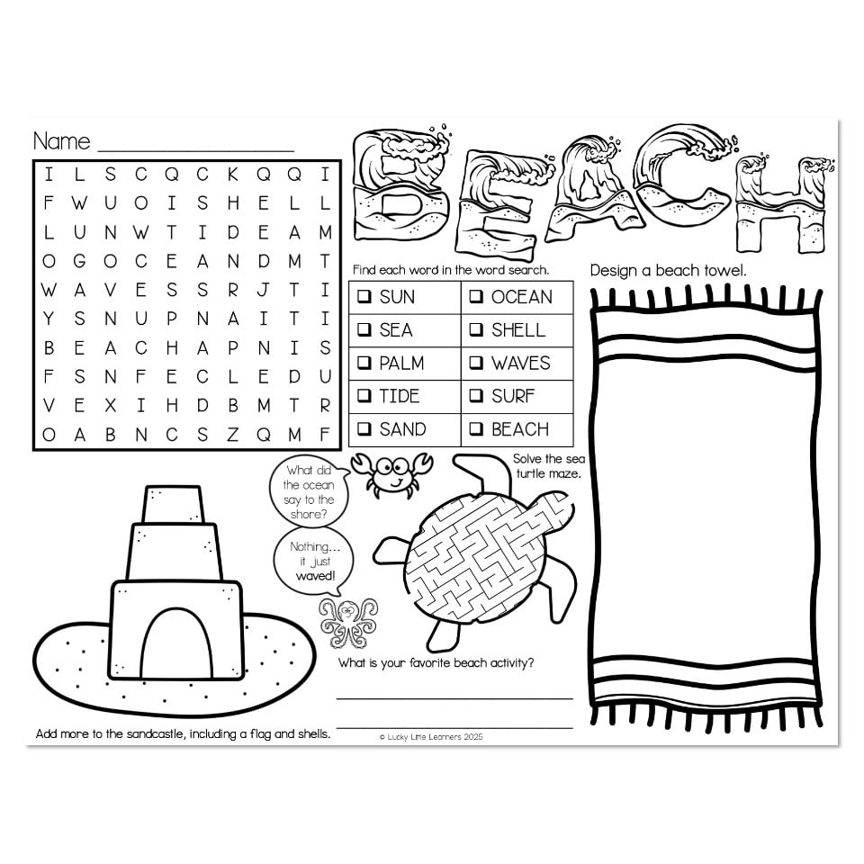 Placemat - Beach - Lucky Little Learners