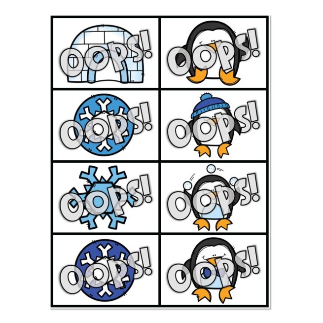 Sight Word Oops Game - Oops Cards - Winter Penguin