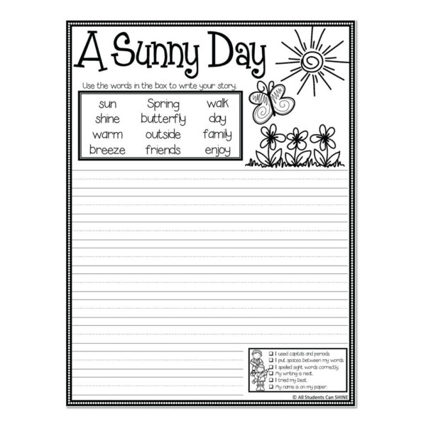 Sunny Writing Spring Writing with Vocabulary - A Sunny Day - Lucky Little Learners