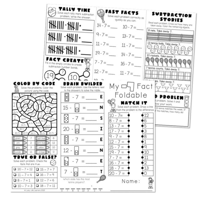 Subtraction Fact Fluency Brochure - Fact Foldable - Subtract 7 - Lucky ...