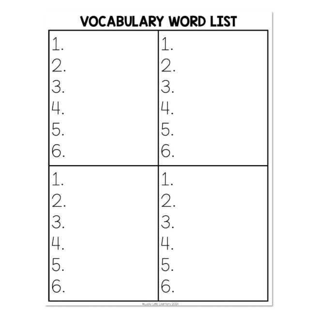Vocabulary Activities - Word Lists - Lucky Little Learners