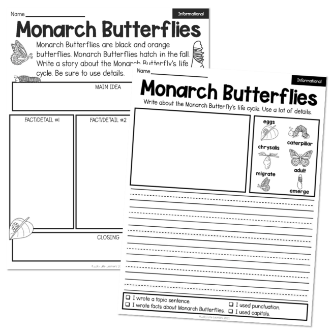 1st Grade September Writing Pages - Informational - Monarch Butterflies