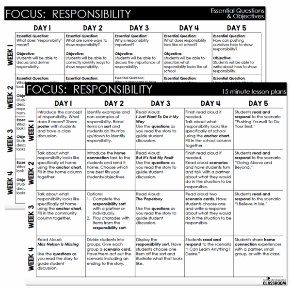 1st and 2nd Grade - Social Emotional Learning - Responsibility Unit ...