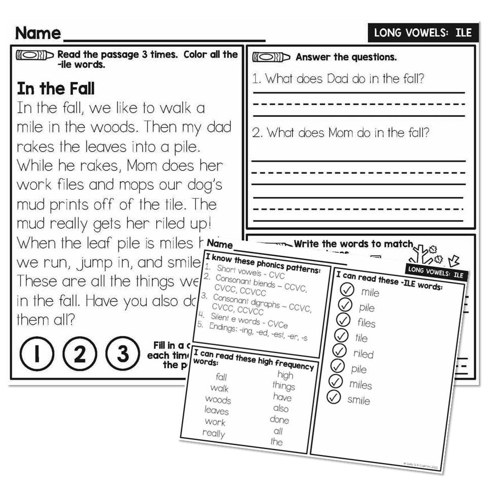 2nd Grade Decodable Phonics Passage - Long Vowels - ILE - Lucky Little ...