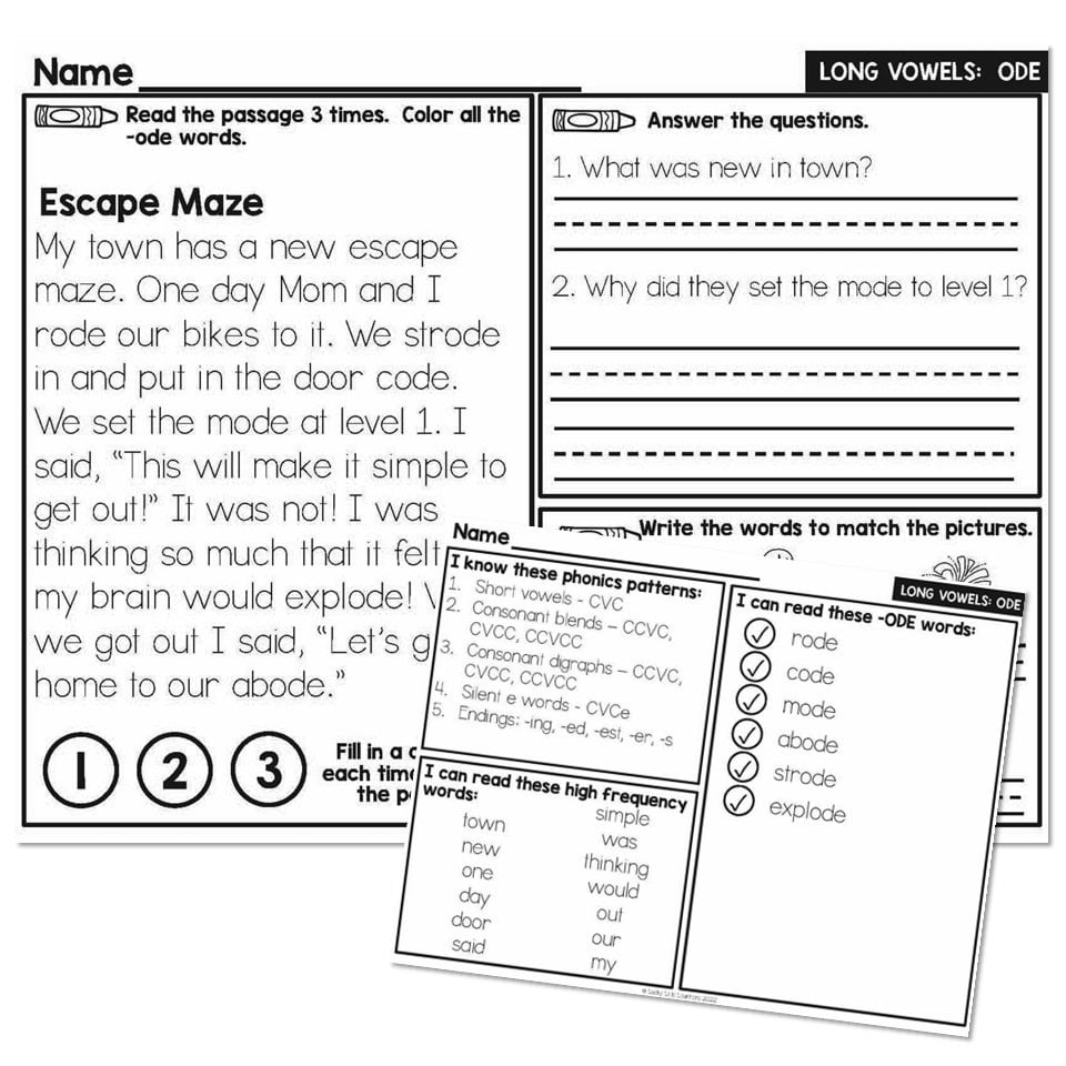 2nd Grade Decodable Phonics Passage - Long Vowels - ODE - Lucky Little ...
