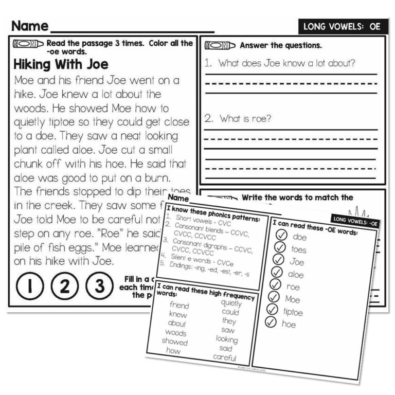 2nd Grade Decodable Phonics Passage - Long Vowels - OE - Lucky Little ...