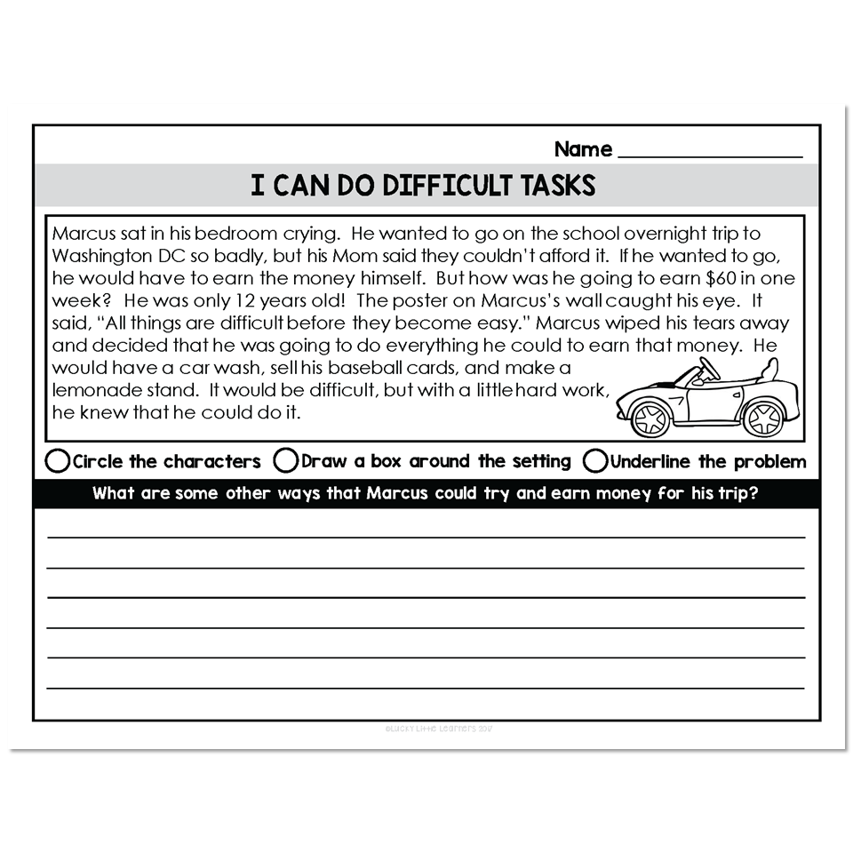 2nd Grade Growth Mindset Passage - I Can Do Difficult Tasks - Lucky ...