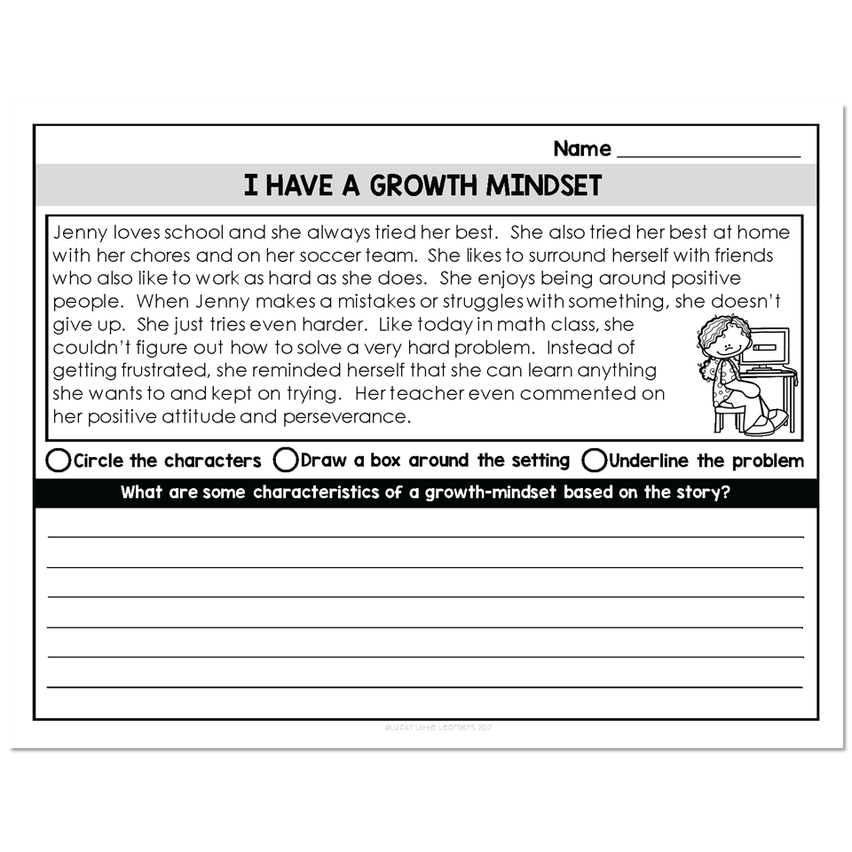 2nd Grade Growth Mindset Passage - I Have a Growth Mindset - Lucky ...