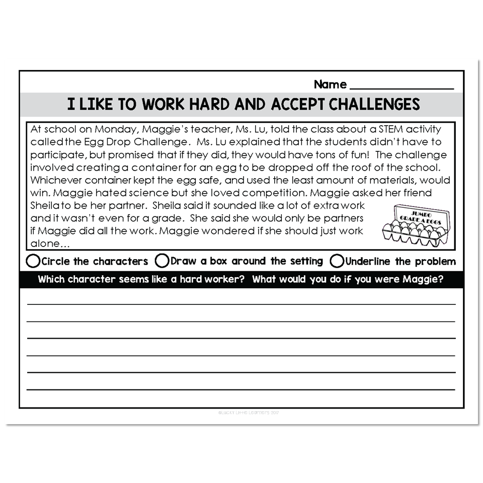 2nd Grade Growth Mindset Passage - I Like To Work Hard and Accept ...