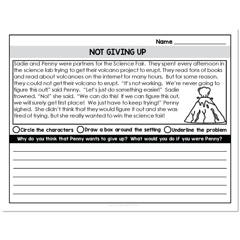 2nd Grade Growth Mindset Passage - Not Giving Up - Lucky Little Learners