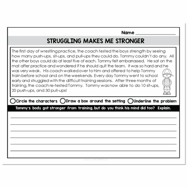 2nd Grade Growth Mindset Passage - Struggling Makes Me Stronger - Lucky ...