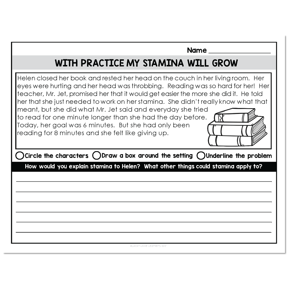 2nd Grade Growth Mindset Passage - With Practice My Stamina Will Grow ...