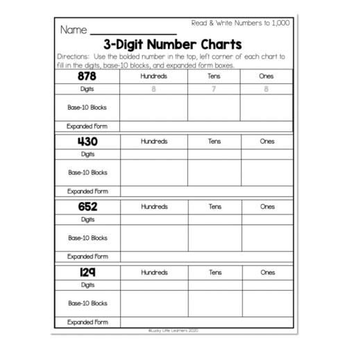 2nd Grade Math Worksheets - Place Value - Read & Write Numbers to 1,000 ...