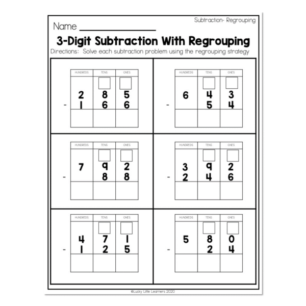 2nd Grade Math Worksheets - Place Value - Subtraction-Regrouping - 3 ...
