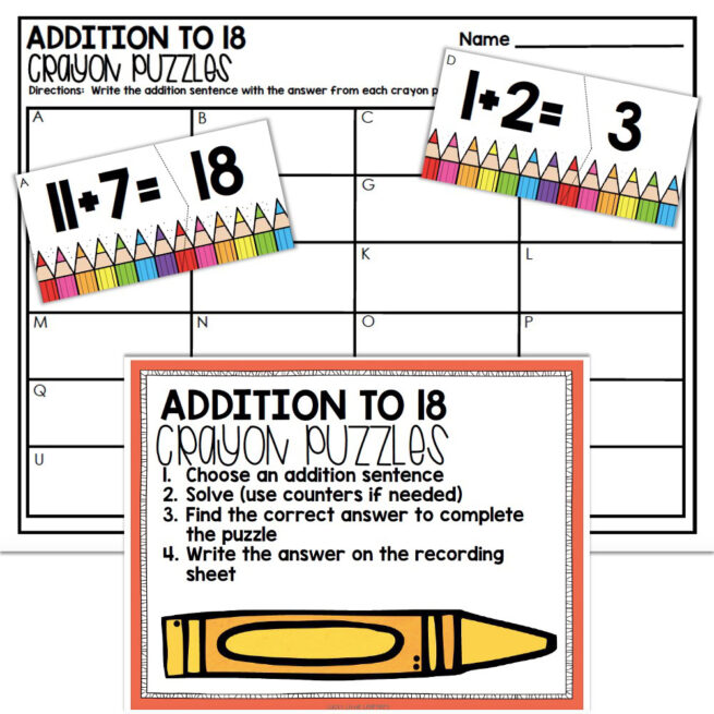 2nd Grade September Math Center - Addition to 18 - Lucky Little Learners