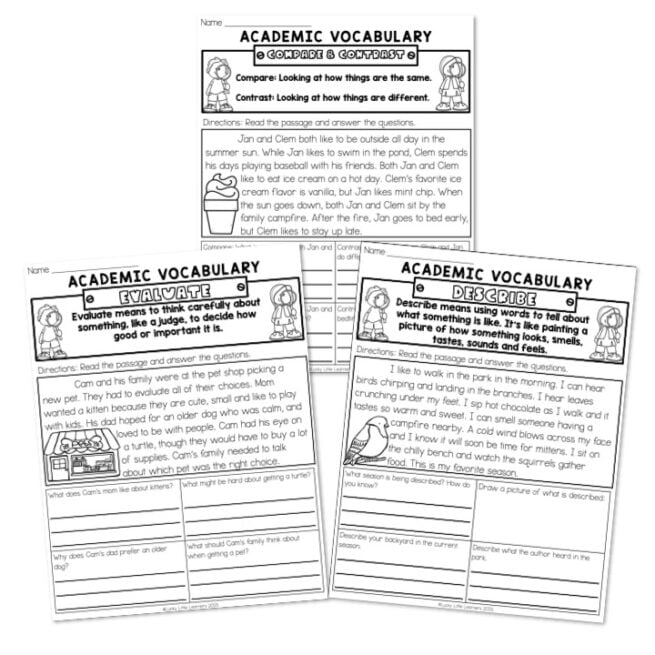 Academic Vocabulary Worksheets