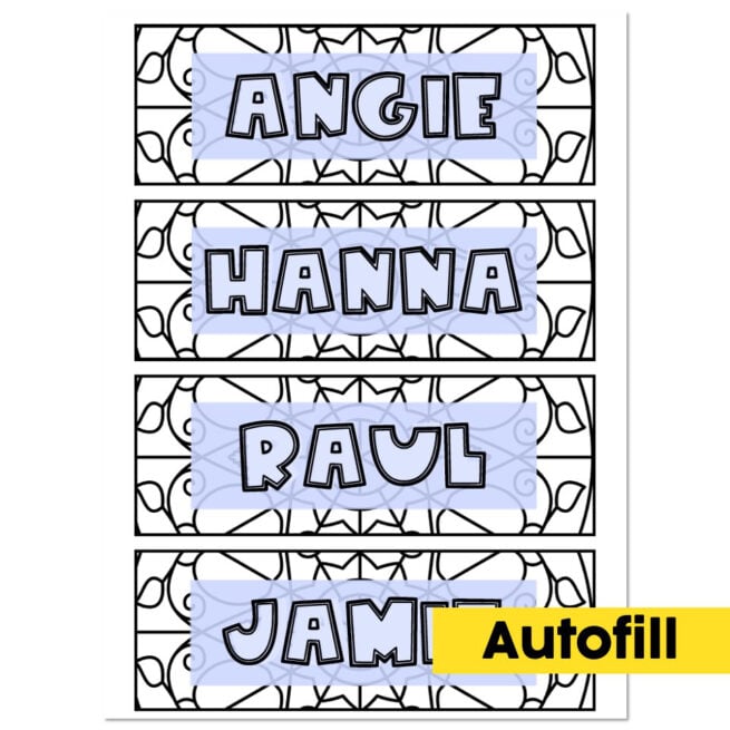 Autofill Name Coloring Bookmarks - Mandala 2