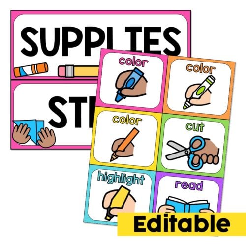Classroom Setup - Visual Direction and Supply Cards - Editable