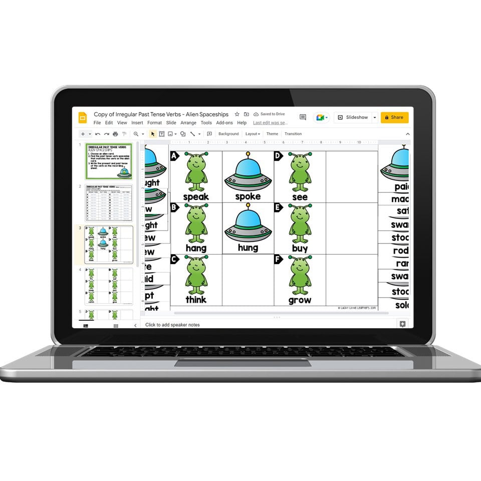 Digital - 2nd Grade Grammar Center - Irregular Past Tense Verbs - Lucky ...