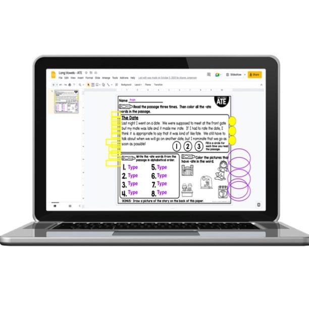 Digital 2nd Grade Phonics Mats - Long Vowels - ATE - Lucky Little Learners
