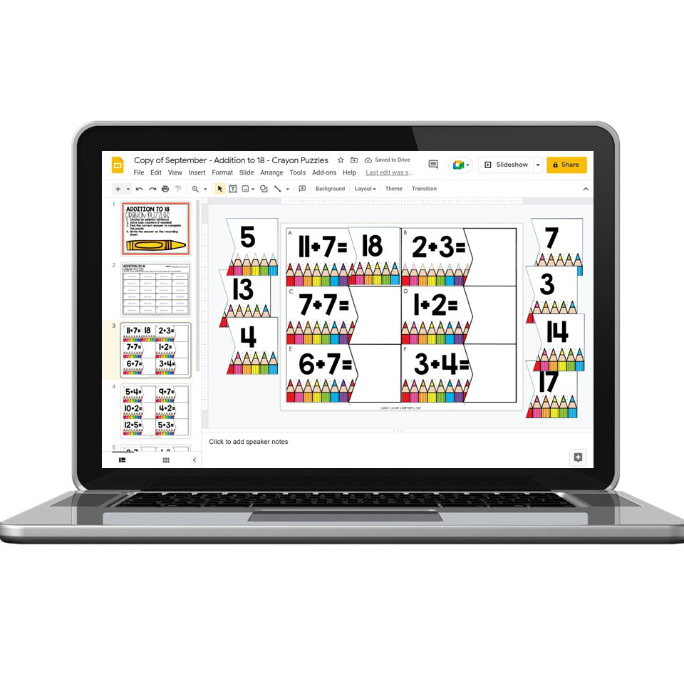 Digital - 2nd Grade September Math Center - Addition to 18 - Lucky ...