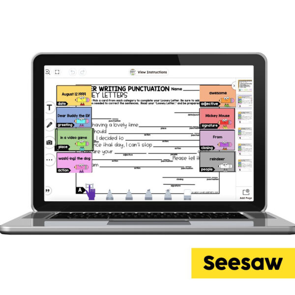 Digital Seesaw - 2nd Grade Grammar Center - Letter Writing Punctuation ...