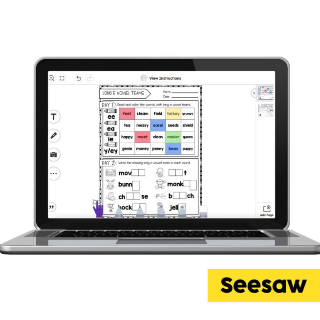 Digital Seesaw - 2nd Grade Phonics Worksheets - Long E Vowel Teams ...