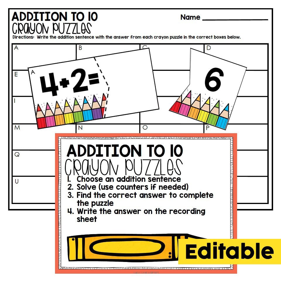 Editable - 1st Grade September Math Center - Addition to 10 - Lucky ...